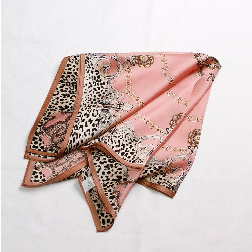 Silk square leopard print scarf fashion print NWOT - Picture 2 of 3